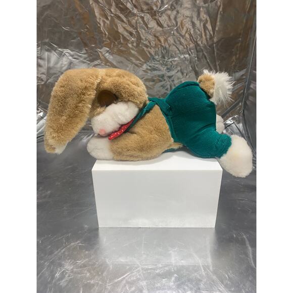 Vintage plush sweet stuffed sleeping bunny rabbit corduroy clover overalls 12" - Picture 7 of 7